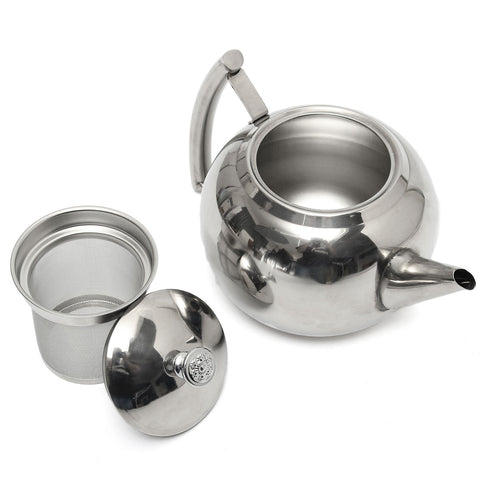 1500ml/2000ml Stainless Steel Teapot Polish Fashion Durable Coffee Cold Water Pot Sliver Kettle With Strainer Kitchen Supplies