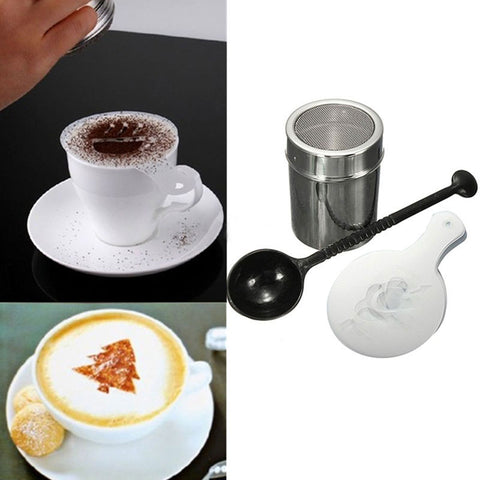 1 Set Chocolate Shaker Duster 16pcs Cappuccino Coffee Stencils Measure Spoon For Kitchen Accessories Coffee  Tool