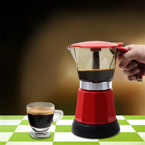 6 cups Electric Coffee Maker Filter Coffee Pot Electric Moka Kitchen Coffee Filter Tools Red Blue Mocha Italian Espresso Machine