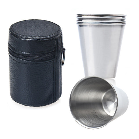 Set of 4 Stainless Steel Cup Mug Drinking Coffee Tea Tumbler Camping HIking Cup Mug Drinking Coffee Tea With Case