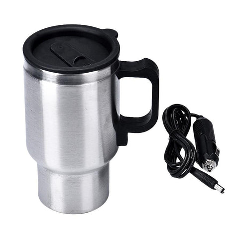 DC 12V Silver Stainless Steel Car Heating Cup Electric Mug Thermos Type Heating Hot Drink Electric Kettles Auto Supplies #QD05