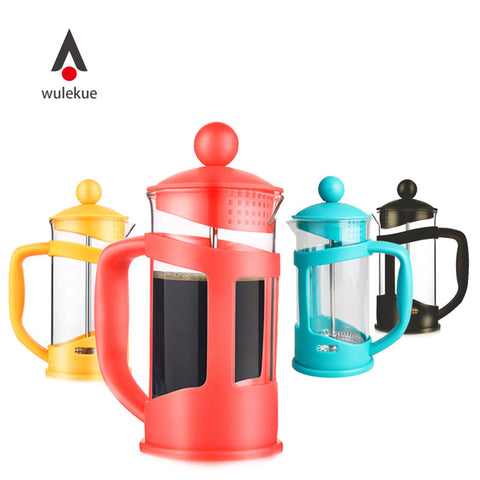 Wulekue 350ML Glass Colorful French Press Coffee Tea Maker Household Office Heat Resistant Pot