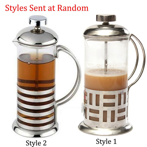 Stainless Steel Pyrex Glass Coffee Pot Kettle 350ml French Press Style Tea Maker Filter Pot Home Office Pattern Randomly