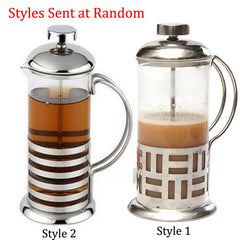 Stainless Steel Pyrex Glass Coffee Pot Kettle 350ml French Press Style Tea Maker Filter Pot Home Office Pattern Randomly