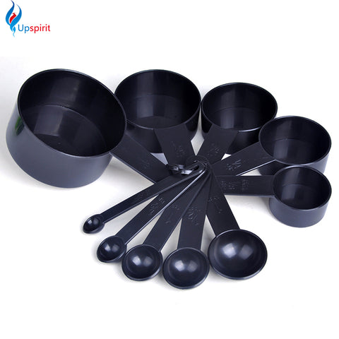 Black Plastic Measuring Cups 10Pcs/set Measuring Spoons Scale Kitchen Cooking Tools Measuring Set For Baking Coffee Sugar Salt